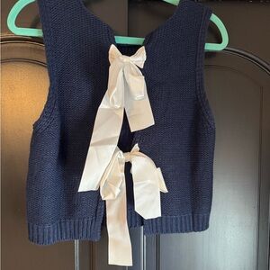 Navy Knit Vest with White Bows